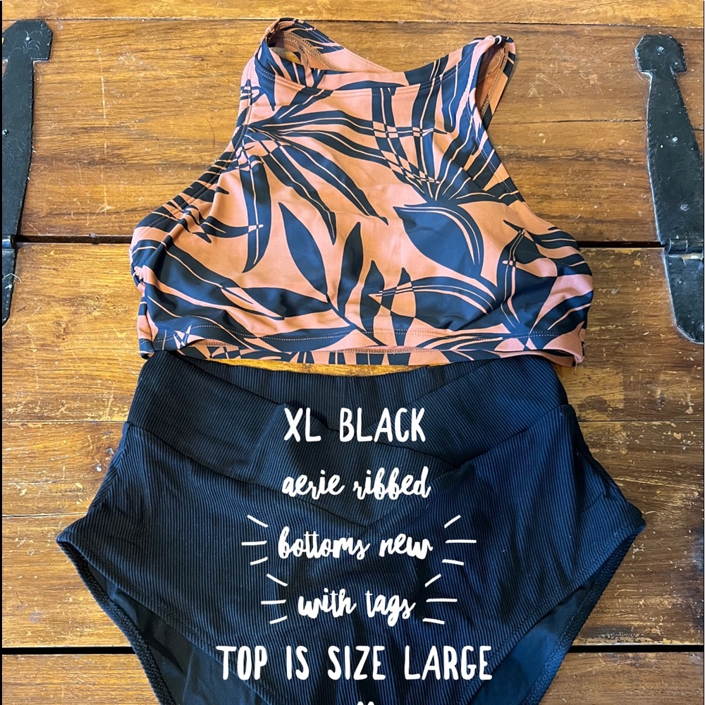 Aerie black ribbed bikini bottoms